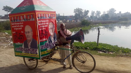 Ahmed, 55, pulls a rickshaw promoting Yadav&#39;s party but he&#39;s not sure who he&#39;ll he vote for: &quot;I will cast my vote for the right person,&quot; he says. 