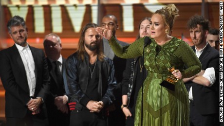 Adele, winner of album of the year for &quot;25,&quot; speaks onstage during the 59th Grammys at Staples Center in LA, February 12, 2017.