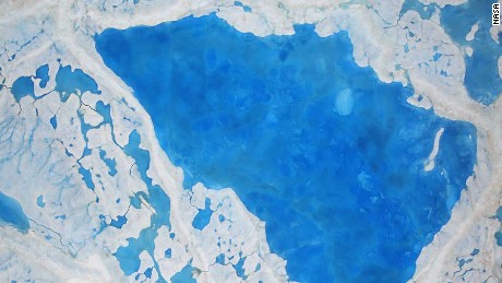 Pools of melt are becoming more common on the ice in the Arctic Sea.