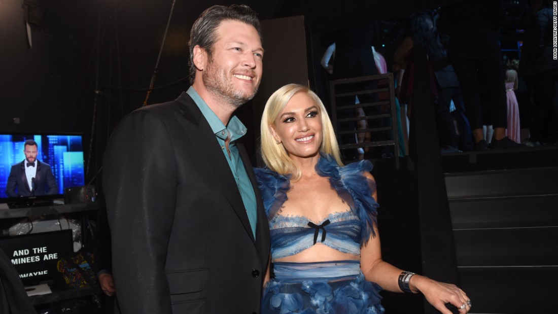 Blake Shelton poses with girlfriend and fellow "The Voice" coach, Gwen Stefani. 