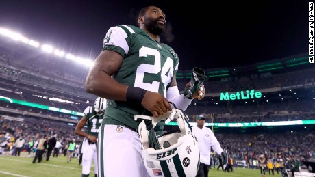 Revis walks off the field after the New York Jets lost to the Miami Dolphins 34-13 at MetLife Stadium on December 17 in East Rutherford, New Jersey.
