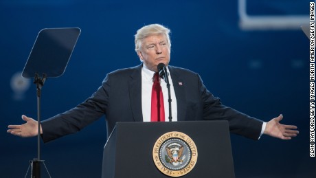 NORTH CHARLESTON, SC - FEBRUARY 17: U.S. President Donald Trump addresses a crowd during the debut event for the Dreamliner 787-10 at Boeing&#39;s South Carolina facilities on February 17, 2017 in North Charleston, South Carolina. The airplane begins flight testing later this year and will be delivered to airline customers starting in 2018.  (Photo by Sean Rayford/Getty Images)