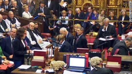 Prime Minister Theresa May, top right, in the House of Lords during a debate on the Brexit bill. 