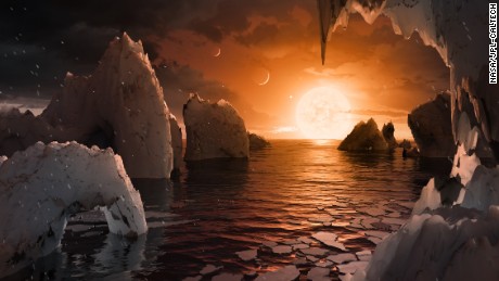 This is an artist&#39;s concept of the surface of the exoplanet TRAPPIST-1f in the Trappist-1 system, which contains seven Earth-size planets.