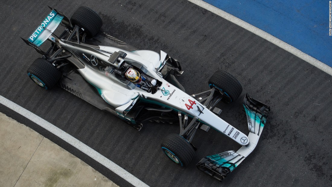 Mercedes launched its new car at the UK&#39;s Silverstone circuit. Both Bottas and Hamilton (pictured) took the W08 for a spin on Thursday.