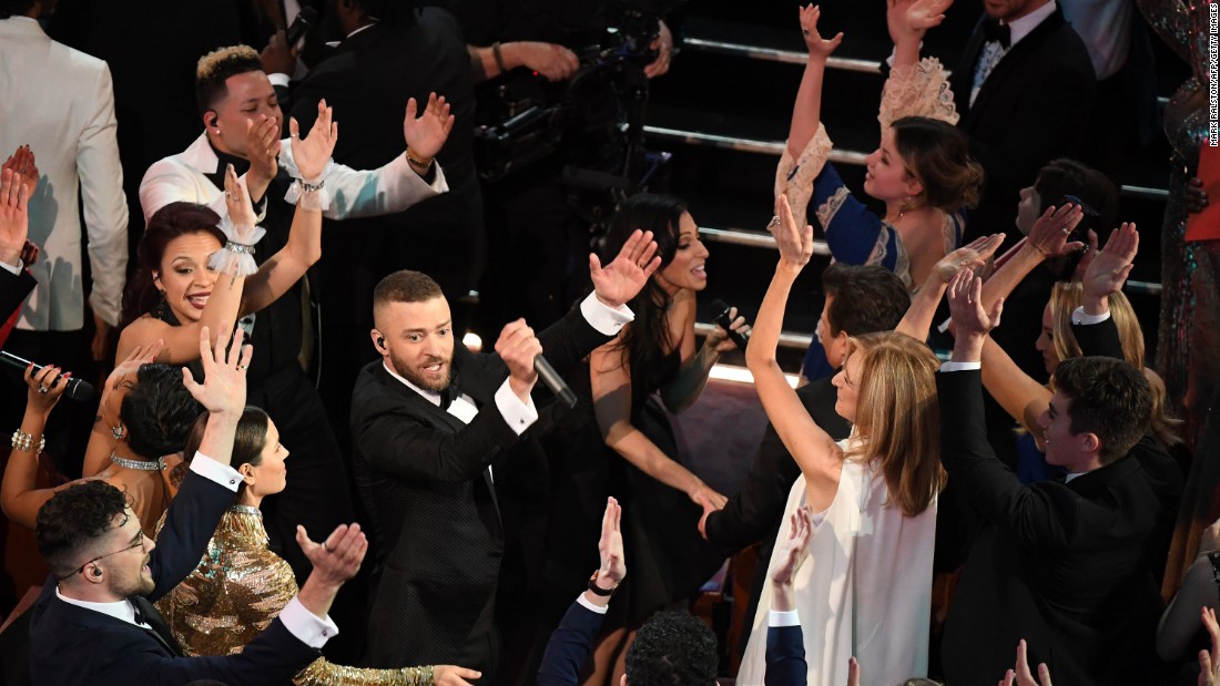 Justin Timberlake opened the show by singing his hit &quot;Can&#39;t Stop The Feeling.&quot; It was one of the nominees for best original song.