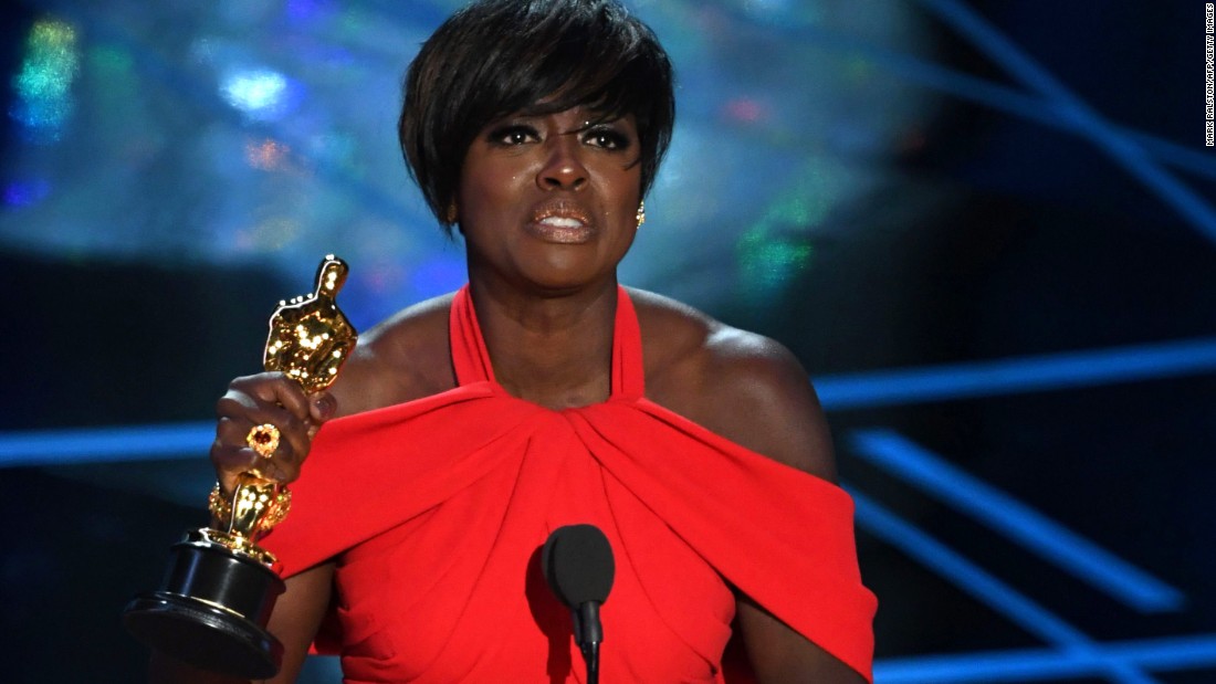 Viola Davis accepts the best supporting actress Oscar. Davis won for her role in &quot;Fences,&quot; a Denzel Washington movie based on August Wilson&#39;s play.