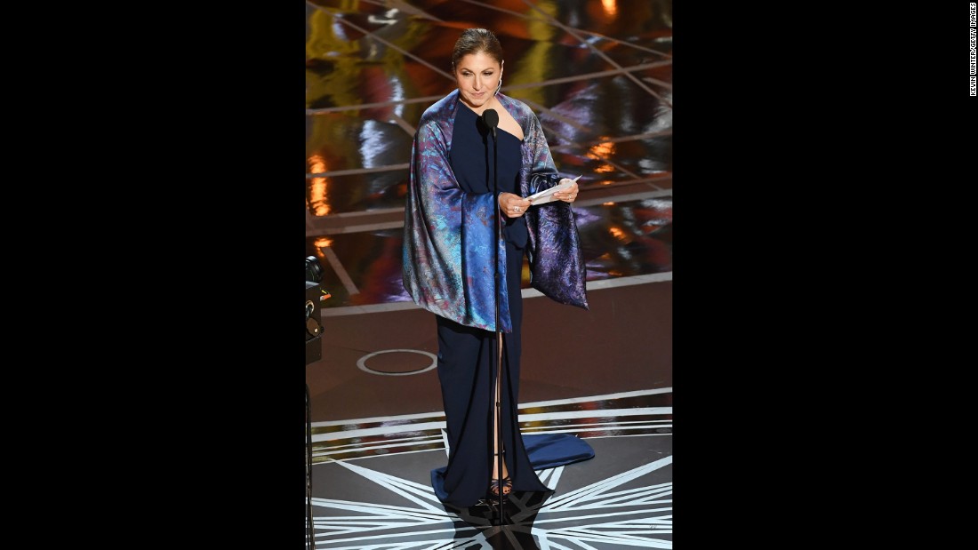 On behalf of Iranian director Asghar Farhadi, Anousheh Ansari accepts the Oscar for best foreign language film (&quot;The Salesman&quot;). Farhadi boycotted the Oscars because of an executive order signed by US President Donald Trump. That order, which temporarily suspended the admission of refugees and barred entry to the United States from Iran and six other Muslim-majority countries, was blocked by a federal judge earlier this month.