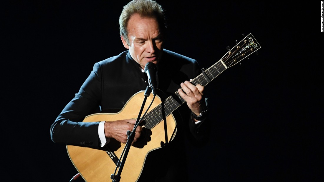 Sting plays the guitar during a performance of &quot;The Empty Chair,&quot; a song from &quot;Jim: The James Foley Story.&quot;