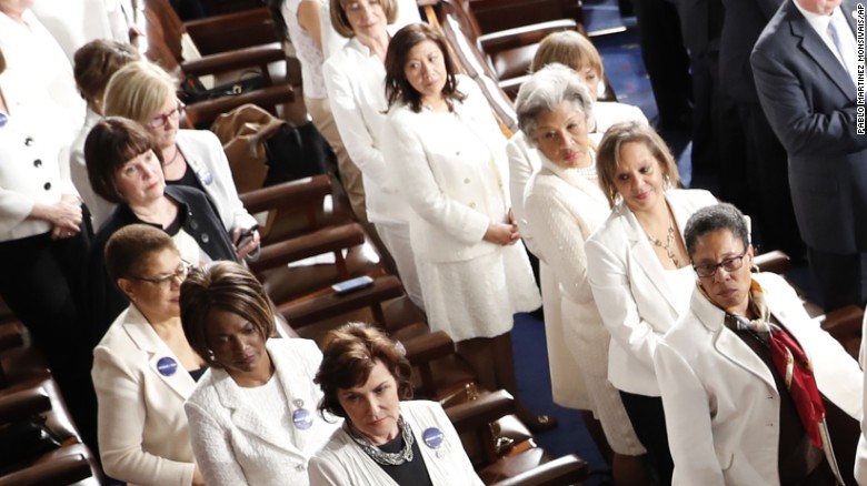 Democratic women wear white to Trump's address (2018)
