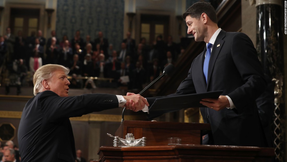 Trump shakes hands with Ryan before starting.