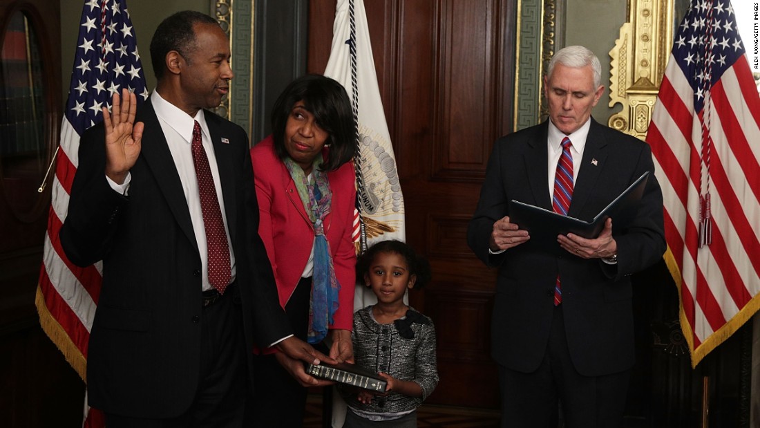 Ben Carson is joined by his wife, Candy, and his granddaughter Tesora as he is sworn in as the secretary of housing and urban development on March 2. The renowned neurosurgeon and former presidential candidate &lt;a href=&quot;http://www.cnn.com/2017/03/02/politics/ben-carson-confirmed-as-hud-secretary/&quot; target=&quot;_blank&quot;&gt;was confirmed&lt;/a&gt; by a vote of 58-41.