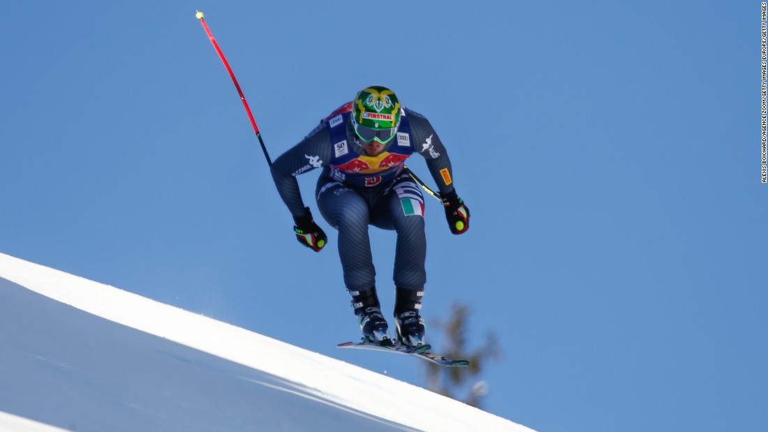 Dominik Paris of Italy is pictured on his way to victory in the men&#39;s downhill in Kitzbuehel, Austria.
