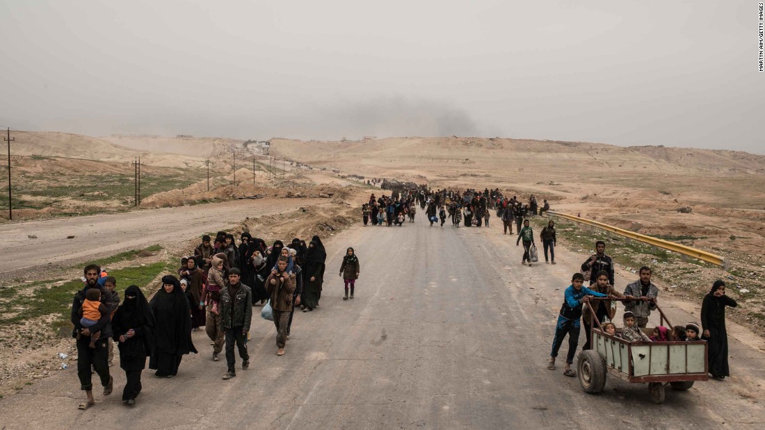 Families are forced to evacuate as Iraqi forces advance in western Mosul on Thursday, March 2. The &lt;a href=&quot;http://www.cnn.com/2017/03/05/middleeast/number-of-iraqis-fleeing-mosul-nears-60000/&quot;&gt;number of internally displaced people has surged&lt;/a&gt; as the offensive effort has intensified. 