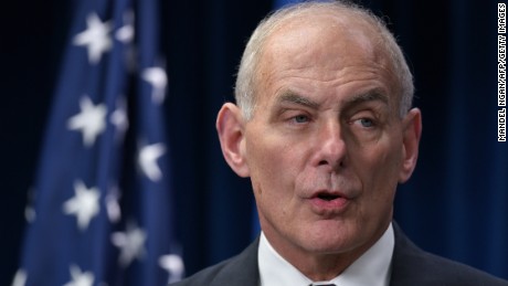 Homeland Security Secretary John Kelly speaks on visa travel at the US Customs and Border Protection Press Room in the Reagan Building on March 6, 2017 in Washington, DC.