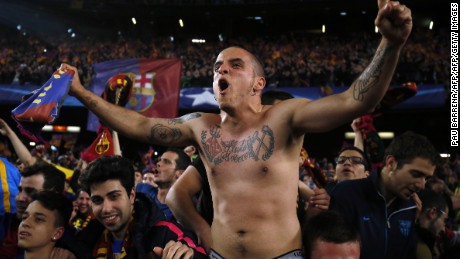 Barcelona fans celebrate the club&#39;s momentous victory over PSG at the Camp Nou stadium, March 8, 2017.