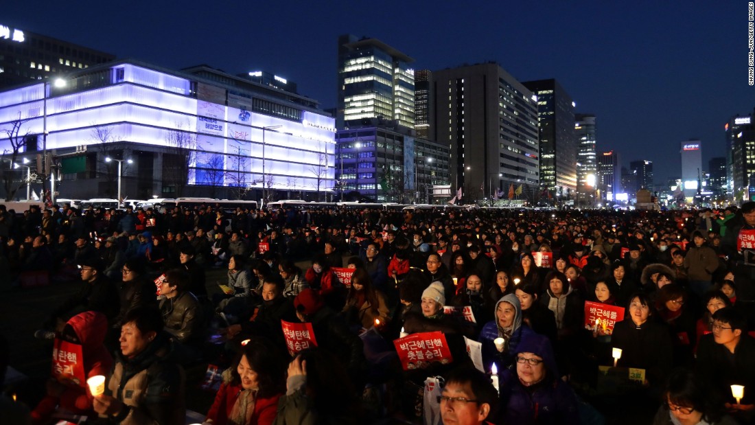South Koreans celebrate in Seoul after the Constitutional Court &lt;a href=&quot;http://www.cnn.com/2017/03/10/asia/south-korea-president-park-geun-hye-impeachment/index.html&quot; target=&quot;_blank&quot;&gt;upheld a parliamentary vote&lt;/a&gt; to impeach President Park Geun-hye on Friday, March 10. Demonstrators both for and against Park took to the streets after the verdict.