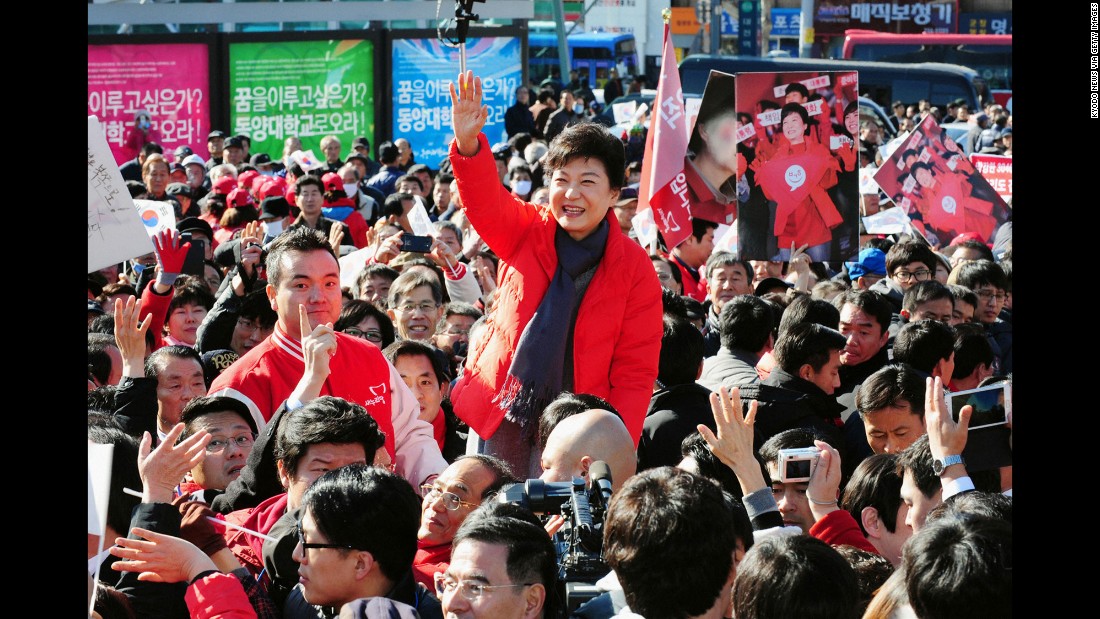 Park waves to her supporters in November 2012 after making her first official stump speech as a presidential candidate.