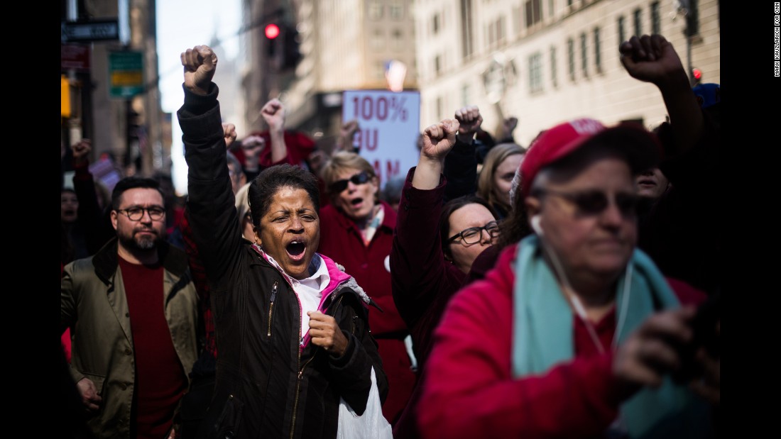 Gloria Brown cheers during a rally in New York for International Women&#39;s Day, which was celebrated on Wednesday, March 8. &quot;I&#39;m here because I&#39;m a woman, but I&#39;m also here because of the lack of equality that women face,&quot; she said. &quot;I want to show that we do have power by supporting each other. We have to keep fighting for our rights.&quot; &lt;a href=&quot;http://www.cnn.com/2017/03/08/us/womens-day-portraits-cnnphotos/index.html&quot; target=&quot;_blank&quot;&gt;Read more: International Women&#39;s Day, in their words&lt;/a&gt;