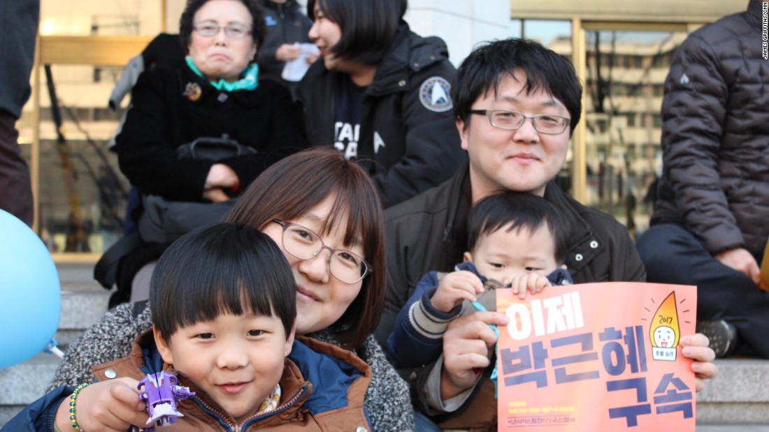 Lee Dong-sun, 36, brought her children to the demonstration celebrating Park&#39;s impeachment. &quot;Before, when there were other protests, I would just sit at home, even when I agreed,&quot; she said. &quot;But after I had children, I felt I could no longer ride on the backs of others ... to bring them the future I desire.&quot;