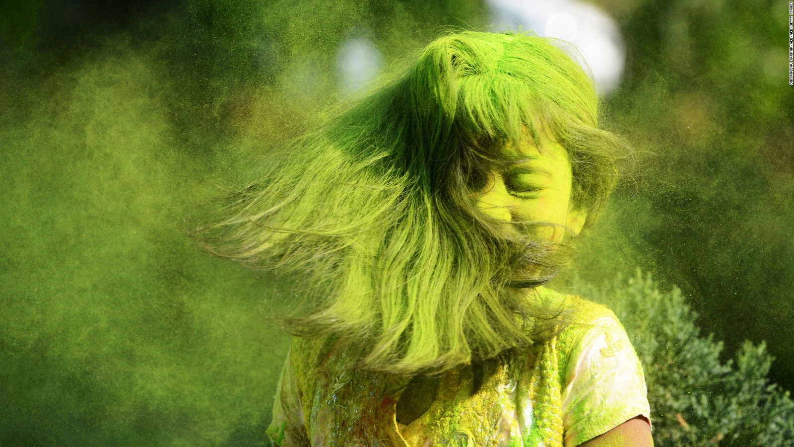 Image result for celebrate holi  green color,nari
