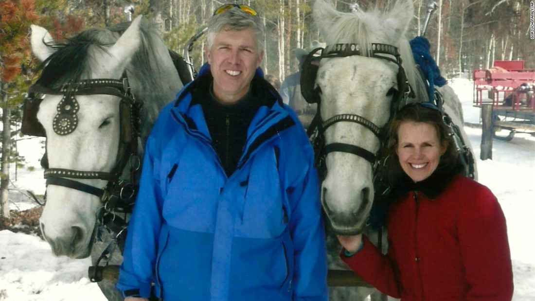 Gorsuch with his wife. He is described by colleagues and friends as a silver-haired combination of wicked smarts, down-to-earth modesty, disarming warmth and careful deliberation.