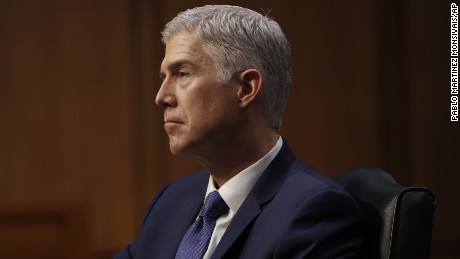 Supreme Court Justice nominee Neil Gorsuch listens on Capitol Hill on March 20, 2017, during his confirmation hearing before the Senate Judiciary Committee.