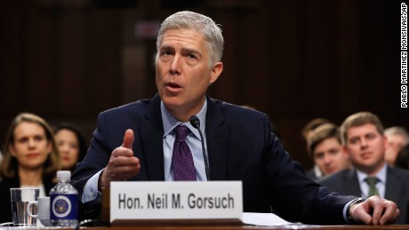 Supreme Court Justice nominee Neil Gorsuch speaks on Capitol Hill in Washington, Tuesday, March 21, 2017, during his confirmation hearing before the Senate Judiciary Committee. (AP Photo/Pablo Martinez Monsivais)