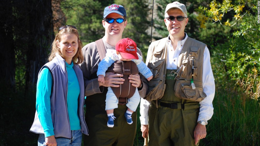 Gorsuch and his wife pose for a photo with their friend Michael Trent and Trent&#39;s oldest son during a fishing trip near Granby, Colorado, in September 2008. Gorsuch is godfather to both of the Trent family&#39;s sons.