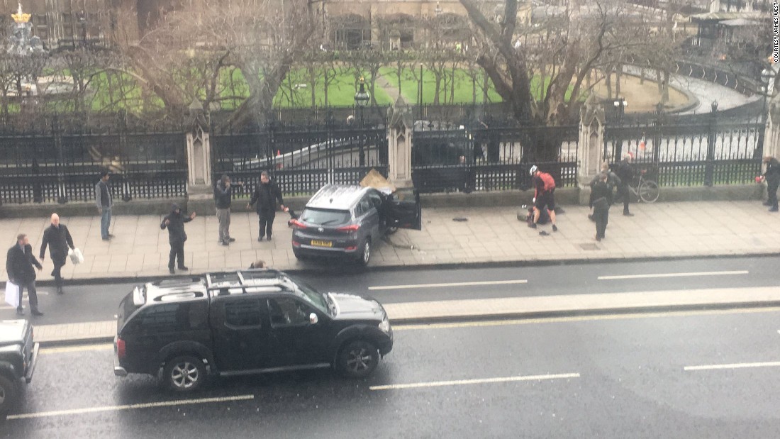 A car is seen crashed into a fence outside the Parliament building in London on Wednesday, March 22. Police have &lt;a href=&quot;http://www.cnn.com/2017/03/22/europe/uk-parliament-firearms-incident/index.html&quot; target=&quot;_blank&quot;&gt;launched a &quot;full counter-terrorism investigation&quot;&lt;/a&gt; after an attacker rammed a car into crowds of people and stabbed a police officer on Parliament grounds.
