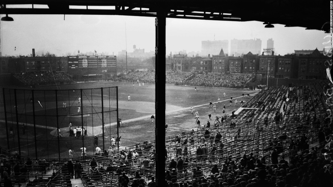 Wrigley Field in Chicago, which opened in 1914, is the only other stadium from the jewel-box era that is still in use. This is a view from the grandstands in 1927.