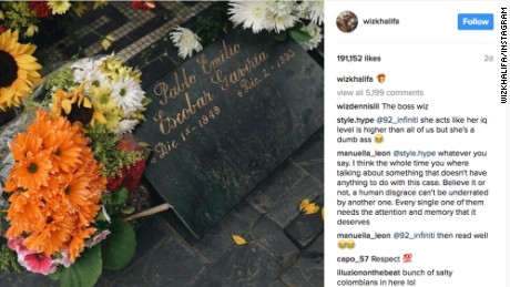 Wiz Khalifa posted a picture of flowers on Pablo Escobar&#39;s grave