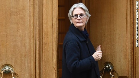 Penelope Fillon, the wife of French presidential election candidate François Fillon, leaves her apartment building in Paris on Monday.