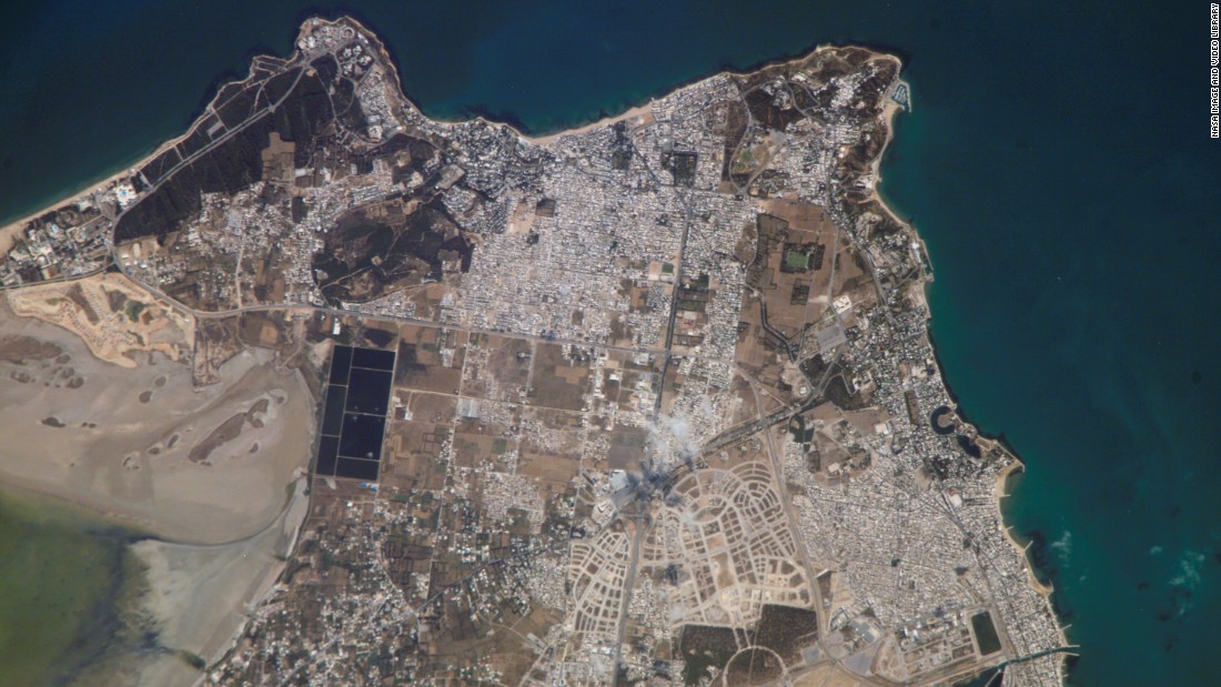 The ancient city of Carthage in Tunisia is pictured here, as photographed by a crew member on the International Space Station in 2006. 