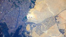 The pyramids at Giza can be seen in the center of this image taken from the International Space Station in 2012, with the modern Cairo metropolitan area to the left and the Sahara desert on the right. &lt;strong&gt;Scroll through the gallery for more photos of the continent taken from space.&lt;/strong&gt;