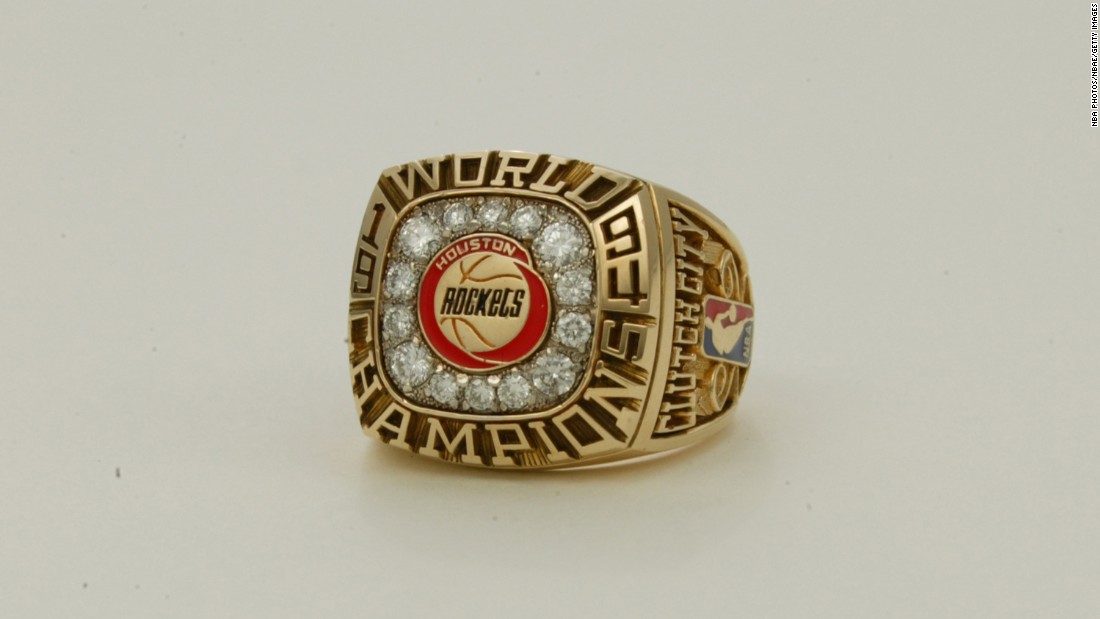 The Houston Rockets&#39; ring in 1994 featured the Rockets logo, 14 diamonds and the words &quot;Clutch City&quot; on the side. It was their first of back-to-back titles.