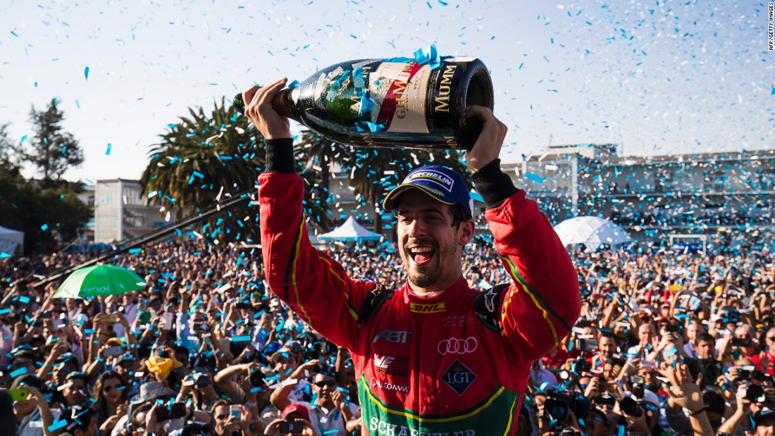 Di Grassi celebrates on the podium after a stunning win. At one point di Grassi was running in last place but still managed to take the checkered flag. &lt;br /&gt;&lt;br /&gt;&quot;The race at Mexico showed what Formula E is all about -- on track and around the racing itself. The fans are amazing,&quot; di Grassi told CNN.  