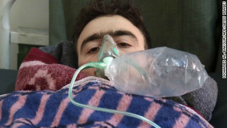 A Syrian man receives treatment following the attack in rebel-held Khan Sheikhoun on April 4.