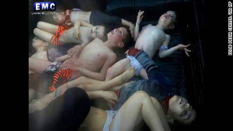This photo, provided by the Idlib Media Center, shows several children who died in the targeted strikes. 