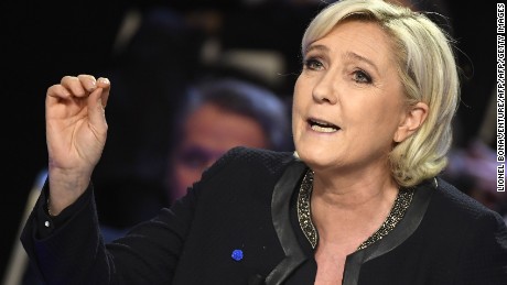 French far-right presidential candidate Marine Le Pen speaks during a TV election debate on April 4, 2017.