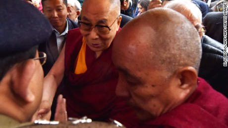 The Dalai Lama meets Buddhist followers at the Thubchog Gatsel Ling Monastery in Bomdila in India&#39;s northeastern state of Arunachal Pradesh state on April 4, 2017.