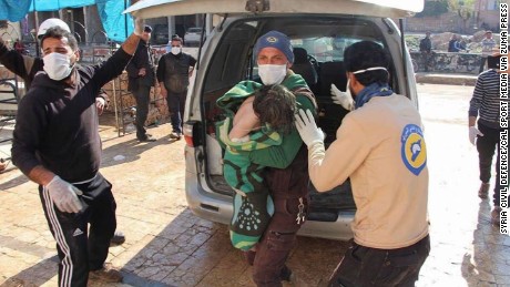White Helmets transport victims away from the epicenter of the aerial bombardments.