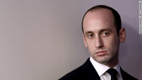 Senior advisor to U.S. President Donald Trump Stephen Miller watches as U.S. Attorney General Jeff Sessions delivers remarks during the daily White House press briefing March 27, 2017 in Washington, DC. 