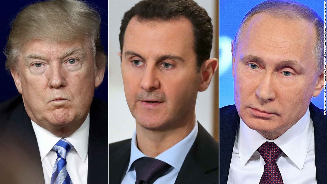 Image result for Putin Assad and Trump on Syria weapons attack