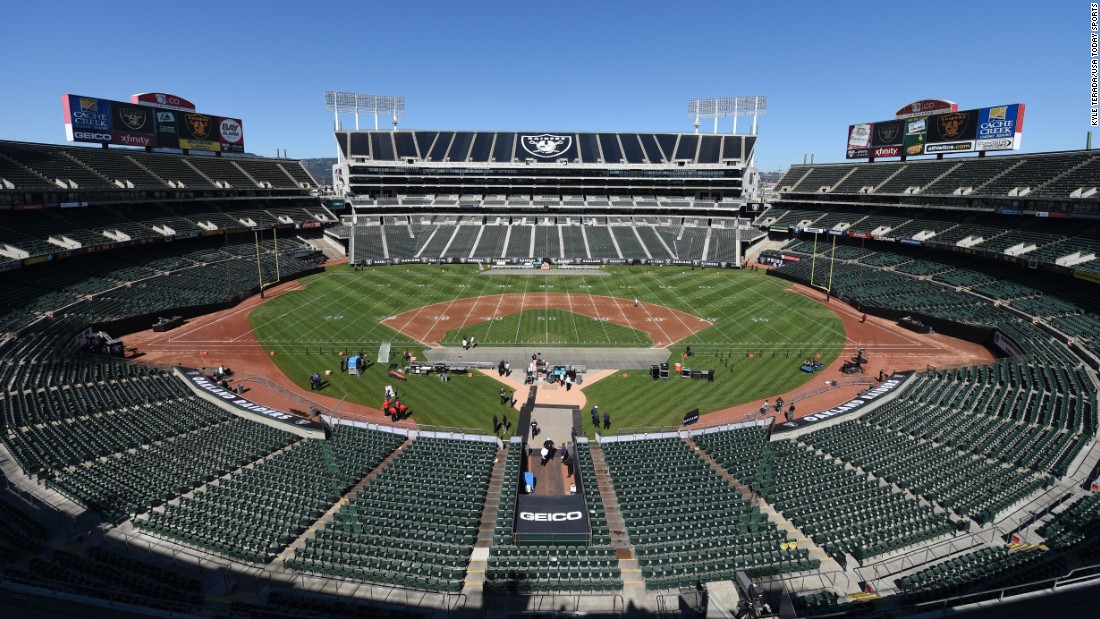 The 1960s ushered in multipurpose stadiums, which MLB teams commonly shared with NFL teams. The only one still in use is in northern California, where the Oakland-Alameda County Coliseum is used by MLB&#39;s Oakland Athletics and the NFL&#39;s Oakland -- &lt;a href=&quot;http://money.cnn.com/2017/03/27/news/nfl-raiders-las-vegas-move/&quot; target=&quot;_blank&quot;&gt;though soon to be Las Vegas&lt;/a&gt; -- Raiders.