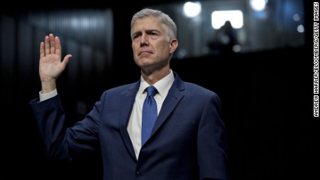 Neil Gorsuch, U.S. Supreme Court nominee for U.S. President Donald Trump, is sworn in during a Senate Judiciary Committee confirmation hearing in Washington, D.C., U.S., on Monday, March 20, 2017. Gorsuch goes before a Senate committee as a heavy favorite, given Republican control, to win confirmation to a lifetime seat on the nations highest court. Photographer: Andrew Harrer/Bloomberg via Getty Images