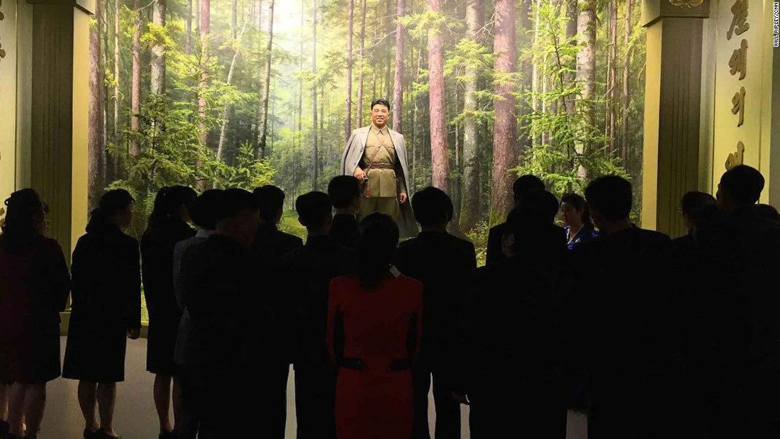 North Koreans observe a statue of their founder, Kim Il Sung, at the Museum of the Korean Revolution on April 10. CNN&#39;s Will Ripley said it was the first time CNN cameras had been allowed into the Pyongyang museum.