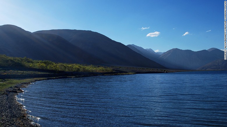 Pangong Tso Lake in the Himalayan Mountains.