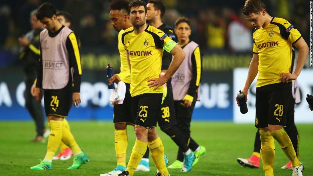 Sokratis cut a dejected figure at fulltime after Dortmund suffered a first home defeat in 21 games. 