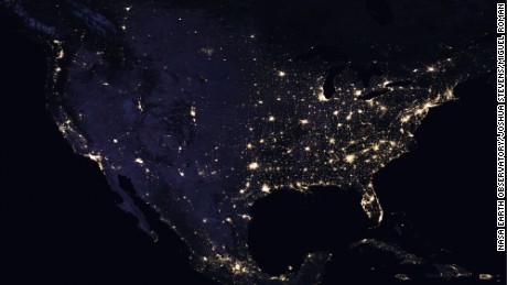 Composite image of the continental US at night in 2016.